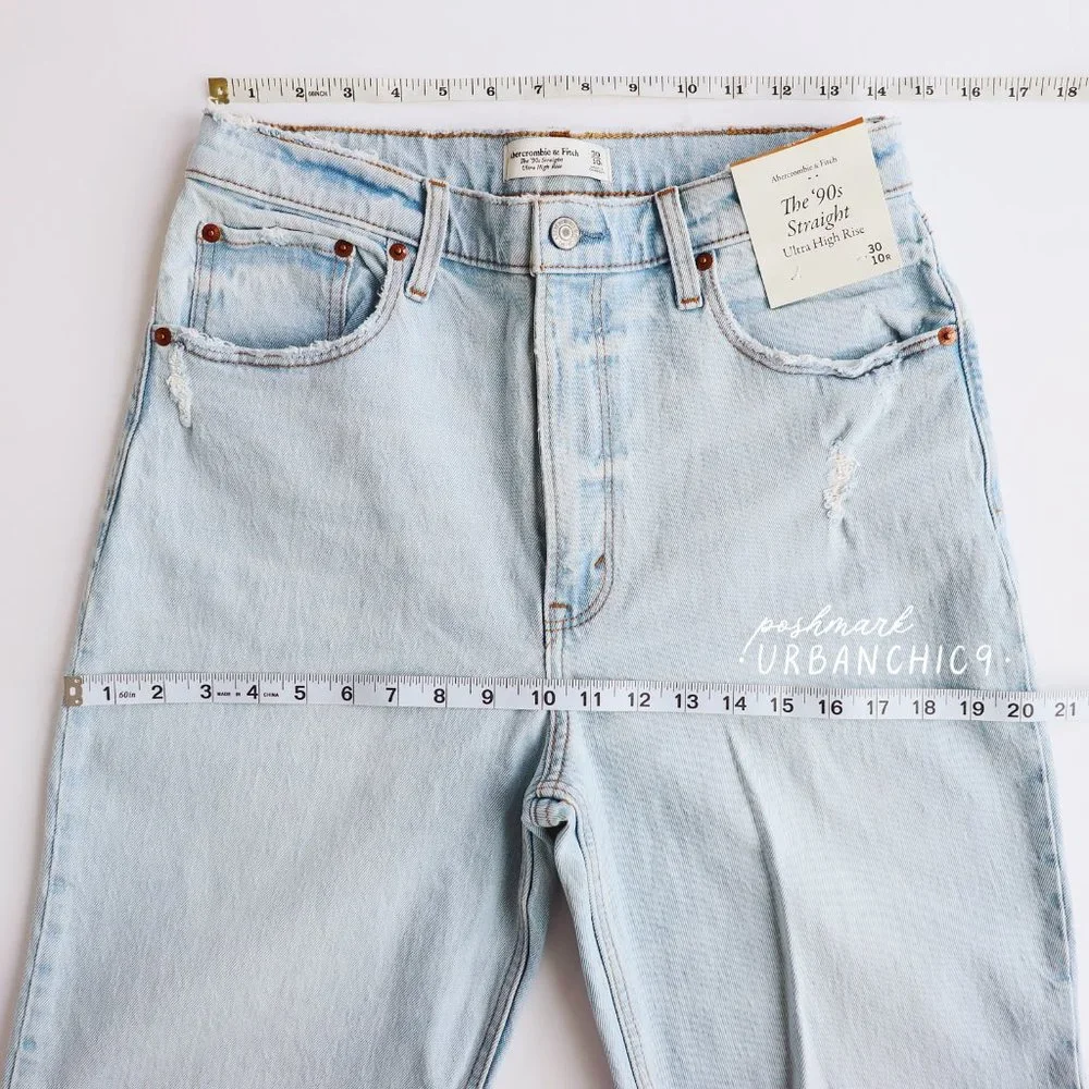 NWT ABERCROMBIE 90s Straight Jean Light Ripped size 30 - Picture 8 of 14